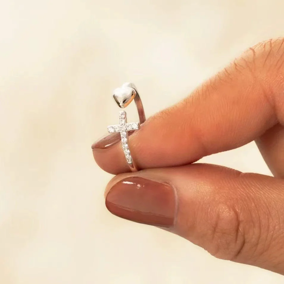 Amen Artisan Cubic Zirconia Heart Cross Ring - Image 3