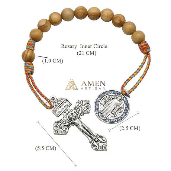 Saint Benedict Medal Crucifix Pocket Rosary Amen Artisan - Image 4