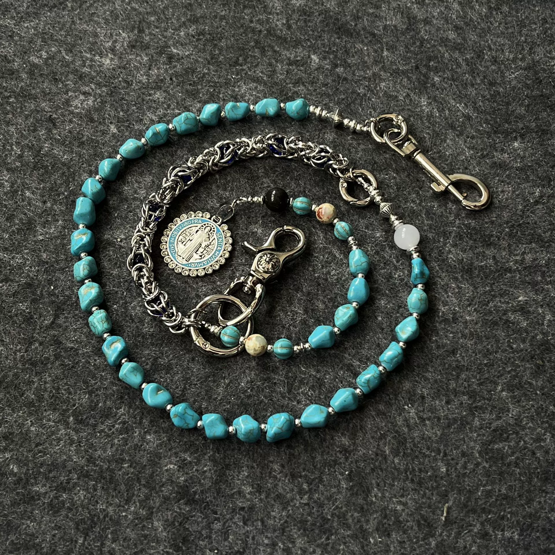 Amen Artisan Turquoise Saint Benedict Medal Beaded Waist Chain - Image 3