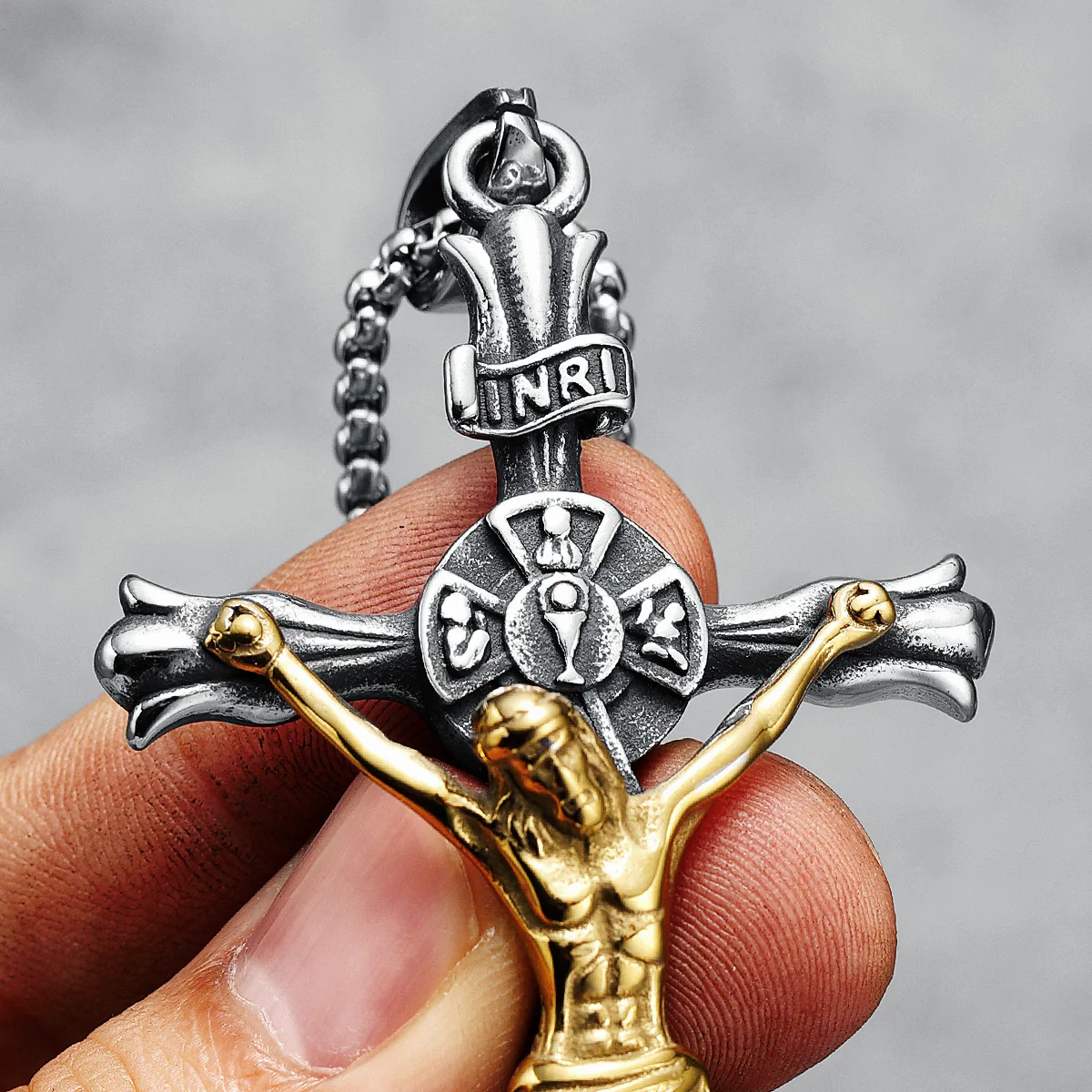 Amen Artisan Vintage Style Titanium Steel 3D Cross Necklace - Image 2