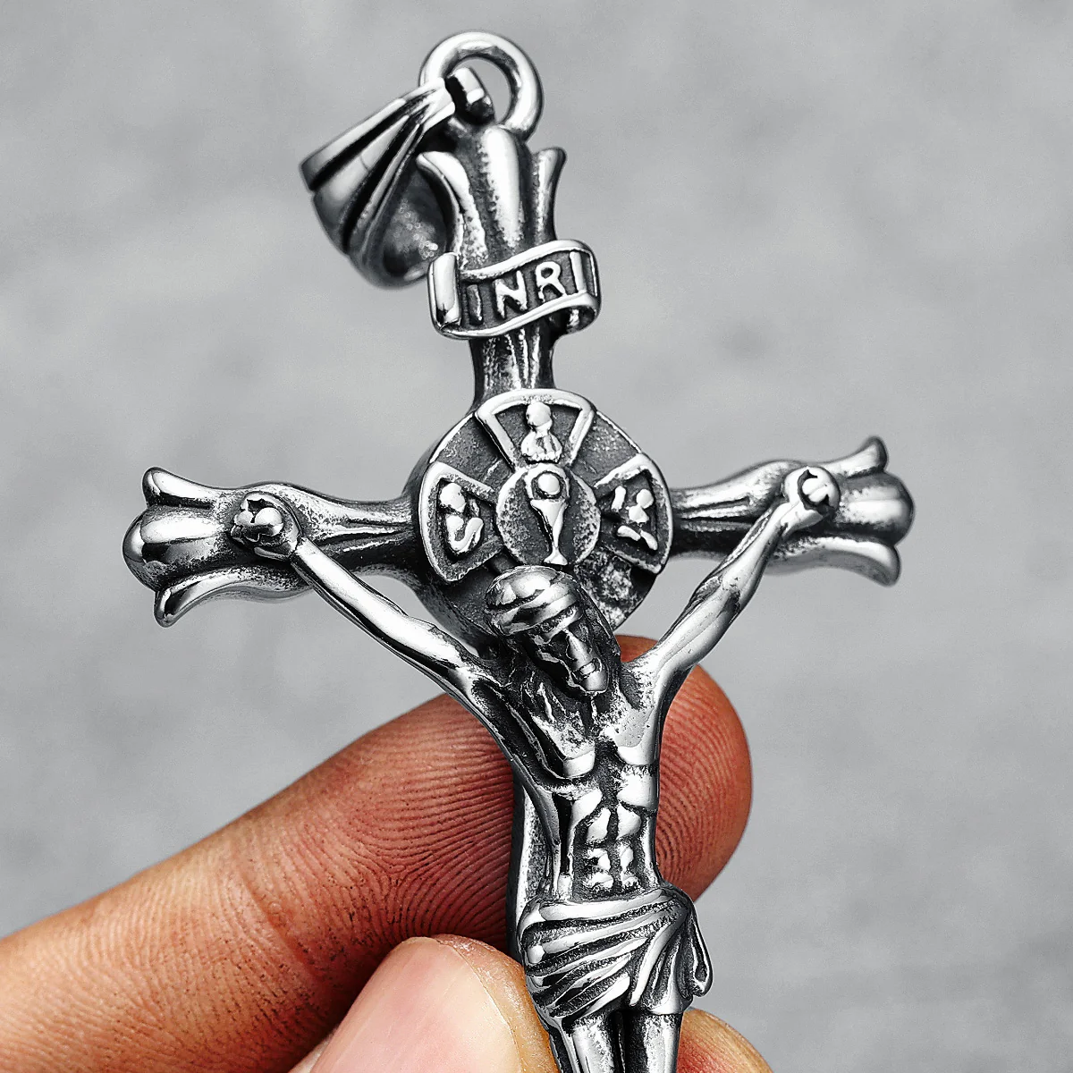Amen Artisan Vintage Style Titanium Steel 3D Cross Necklace - Image 3