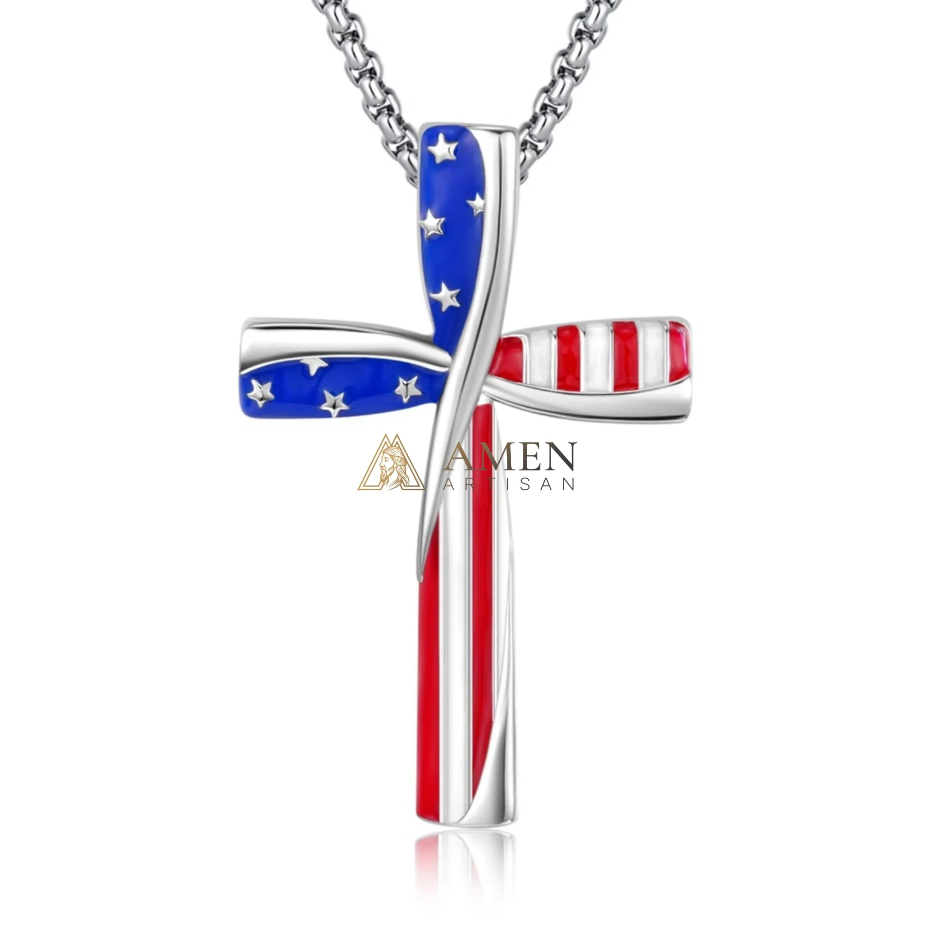 American Flag Cross Necklace Amen Artisan - Image 4