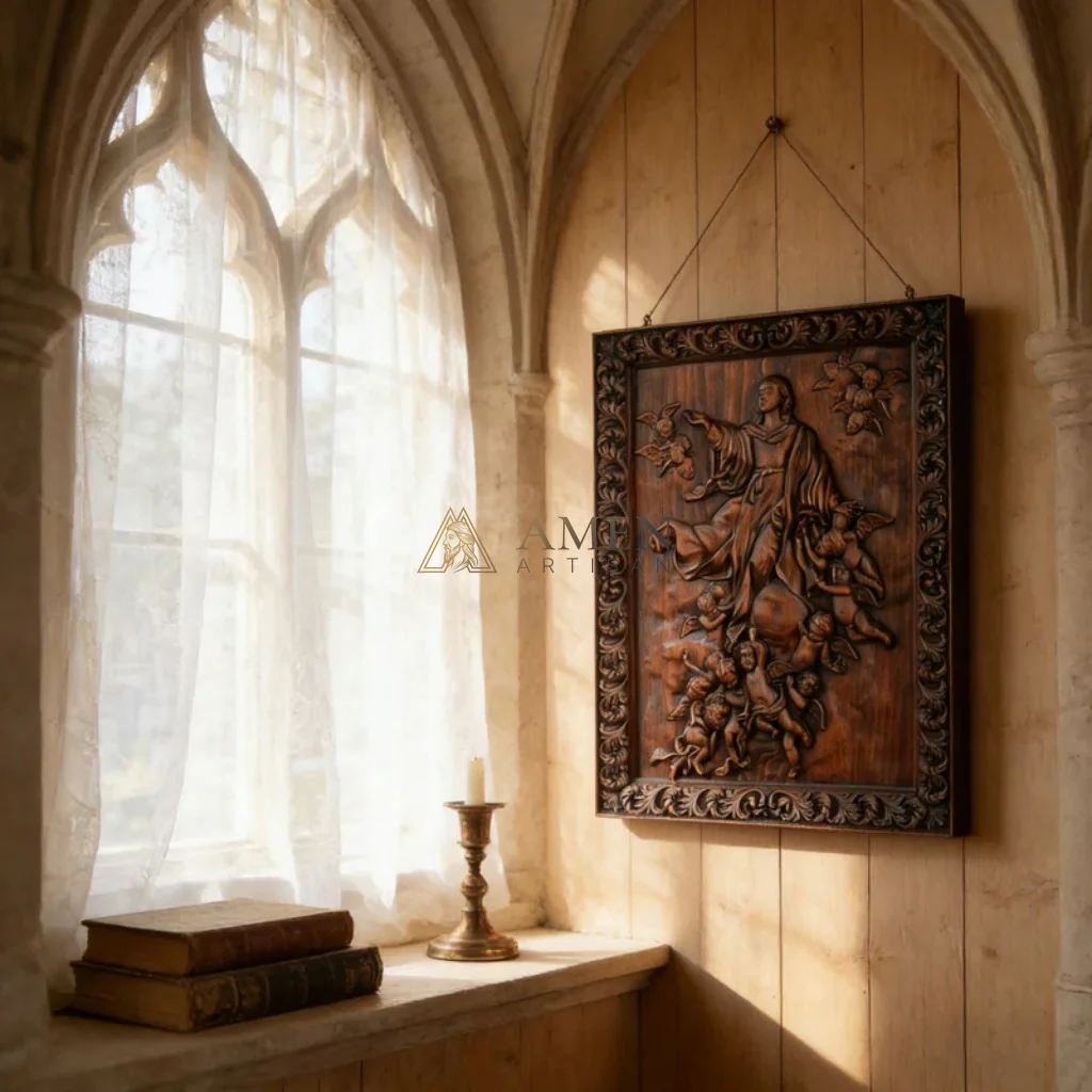 Assumption of Mary Wood Carving Amen Artisan - Image 4
