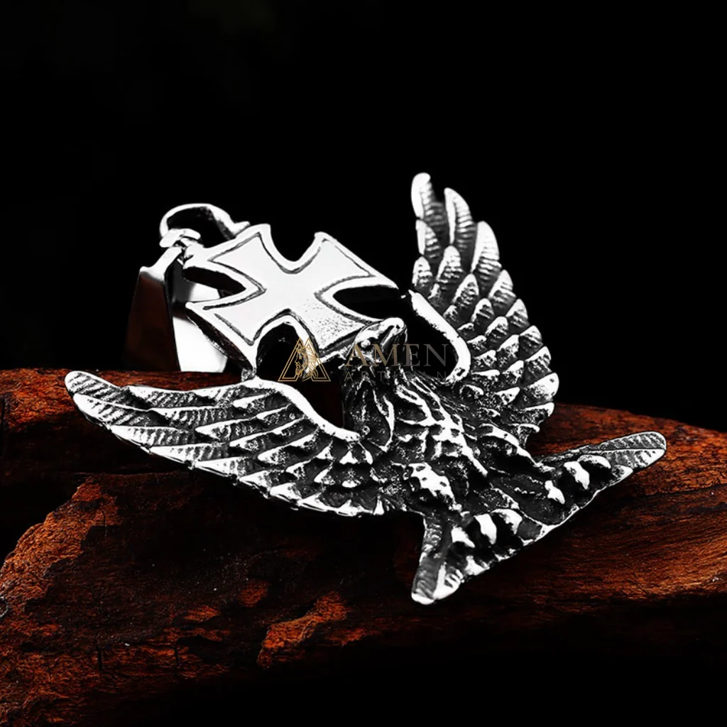 Bald Eagle Cross Pendant Necklace Amen Artisan - Image 2