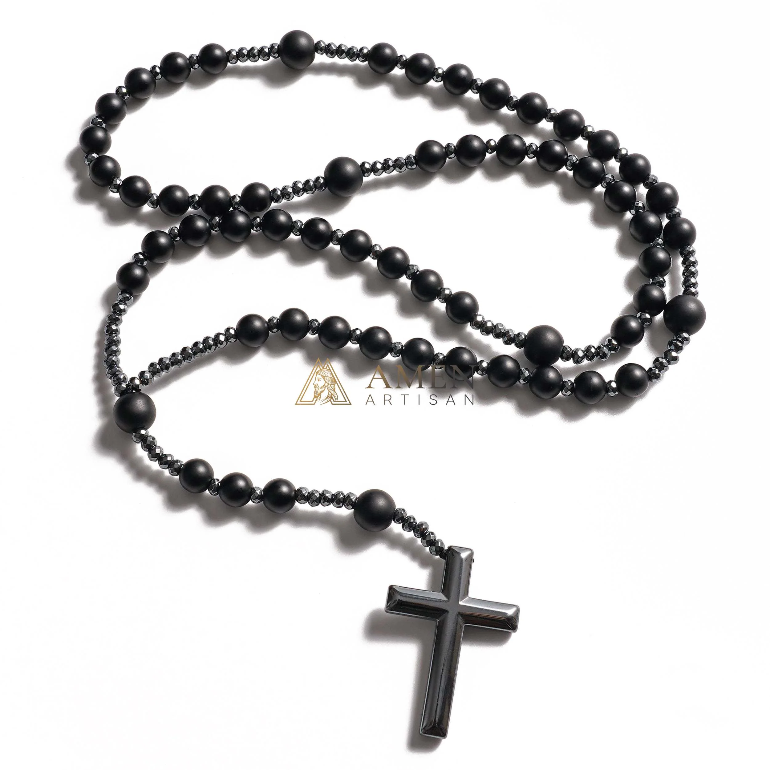 Black Onyx Cross Rosary Amen Artisan - Image 7