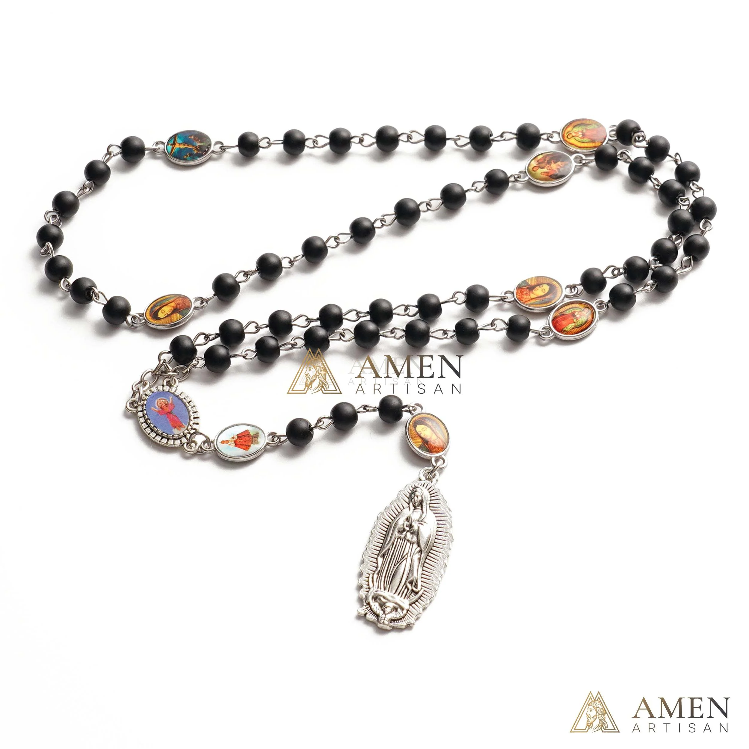Black Onyx Chaplet of the Seven Sorrows of Mary Amen Artisan - Image 3