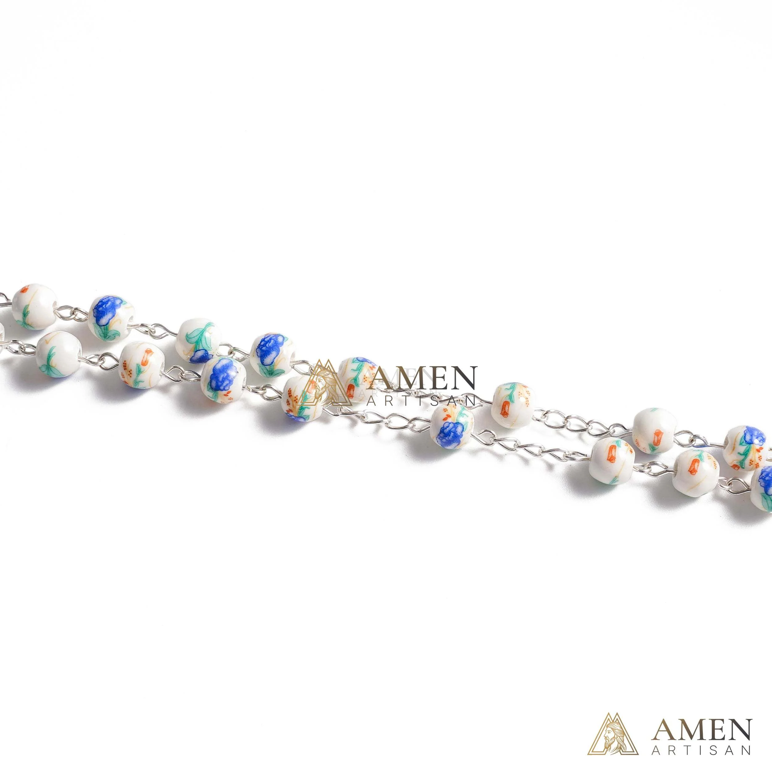 Blue Peony Ceramic Rosary Amen Artisan - Image 4