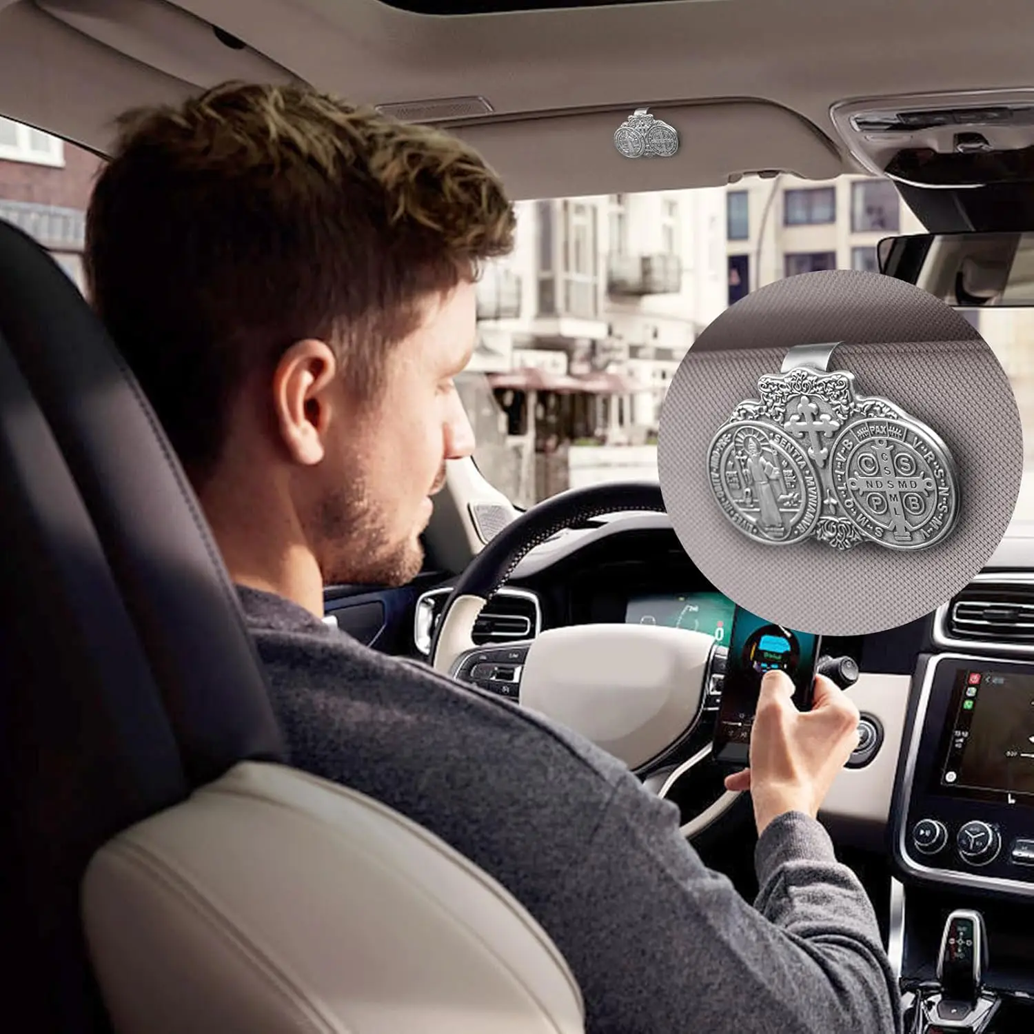 Car Sun Visor Accessories Saint Benedict Medal Bless Driving Safety Amen Artisan - Image 4