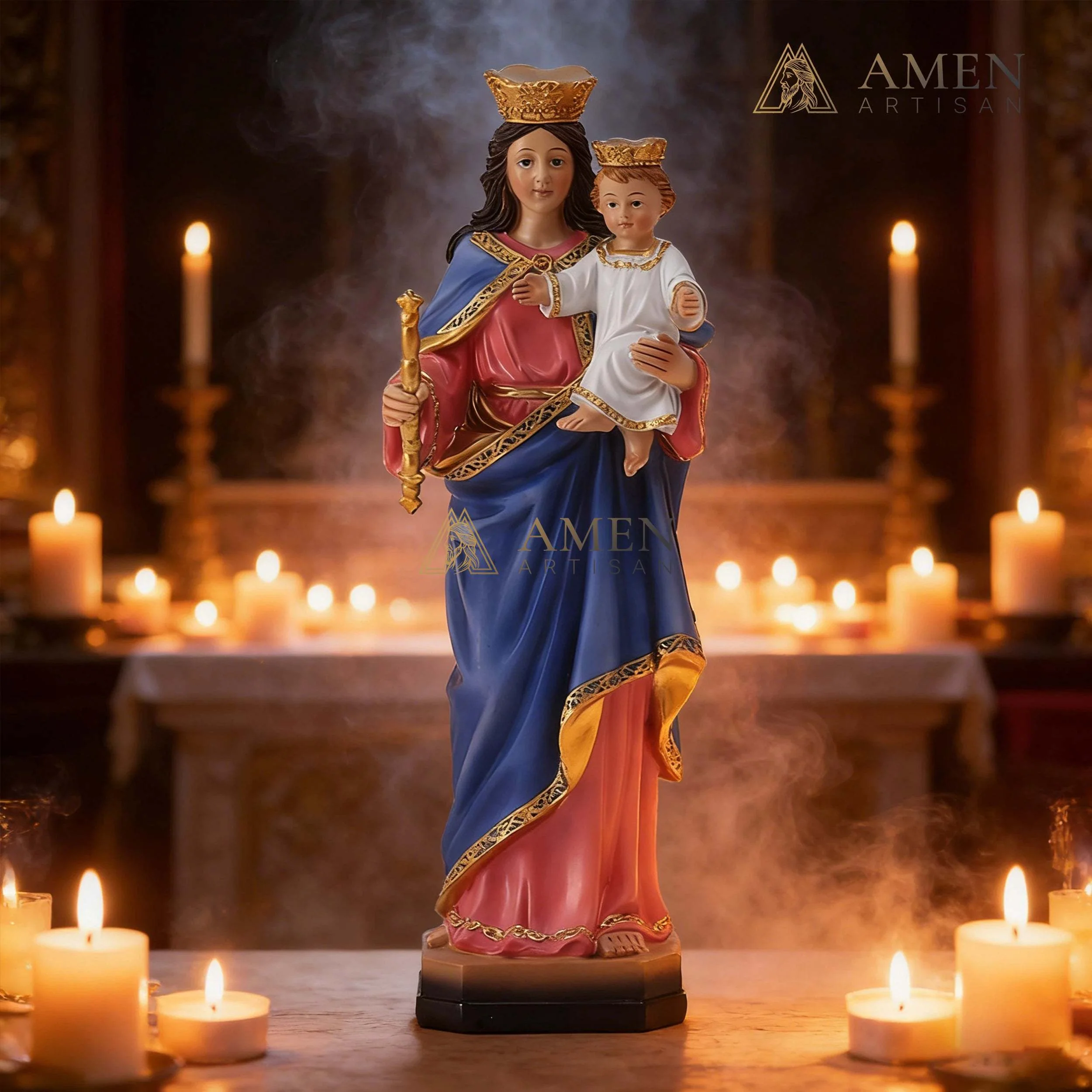 Coronated Our Lady of the Assumption with Baby Jesus Ornament Amen Artisan - Image 2
