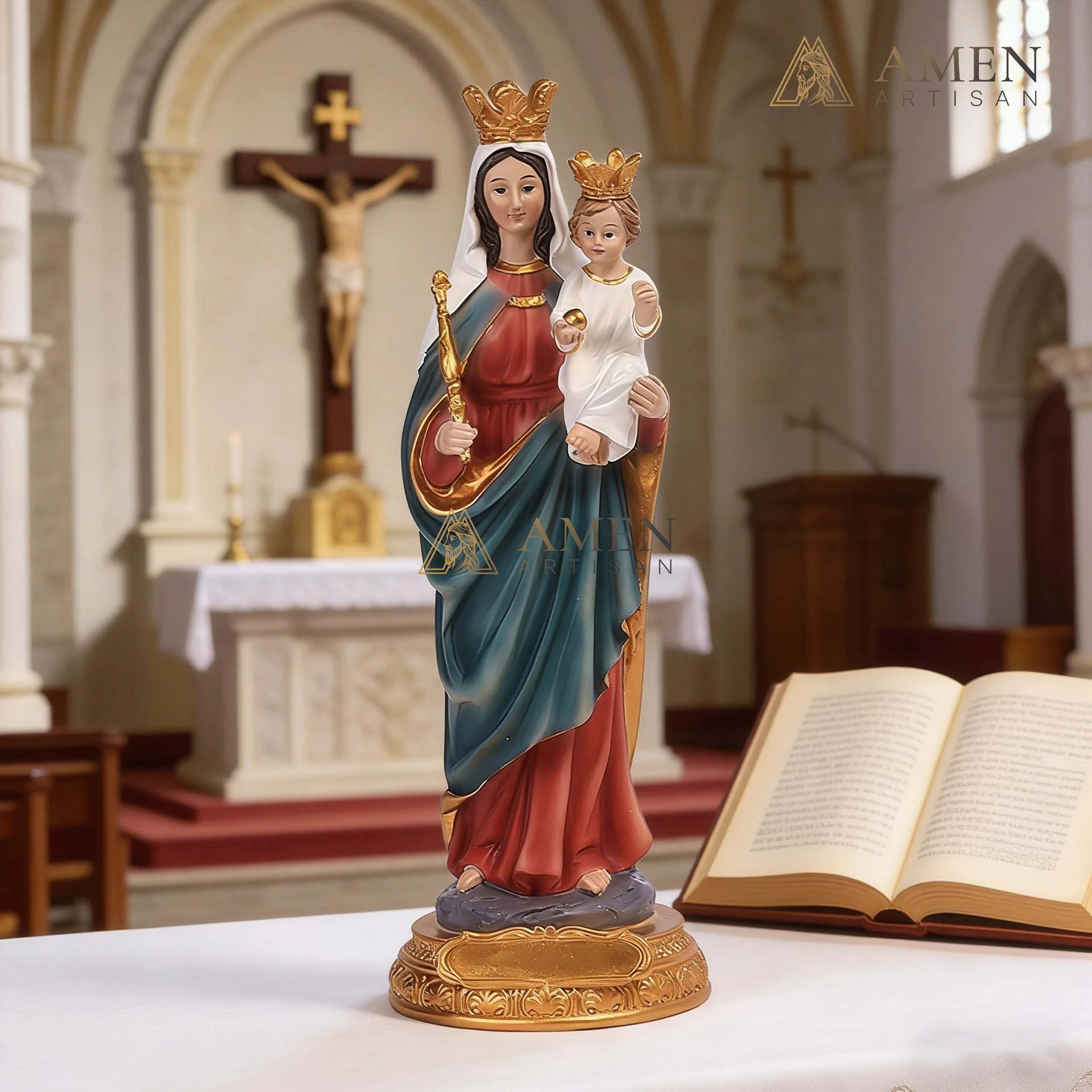 Coronated Our Lady of the Assumption with Baby Jesus Ornament Amen Artisan - Image 4