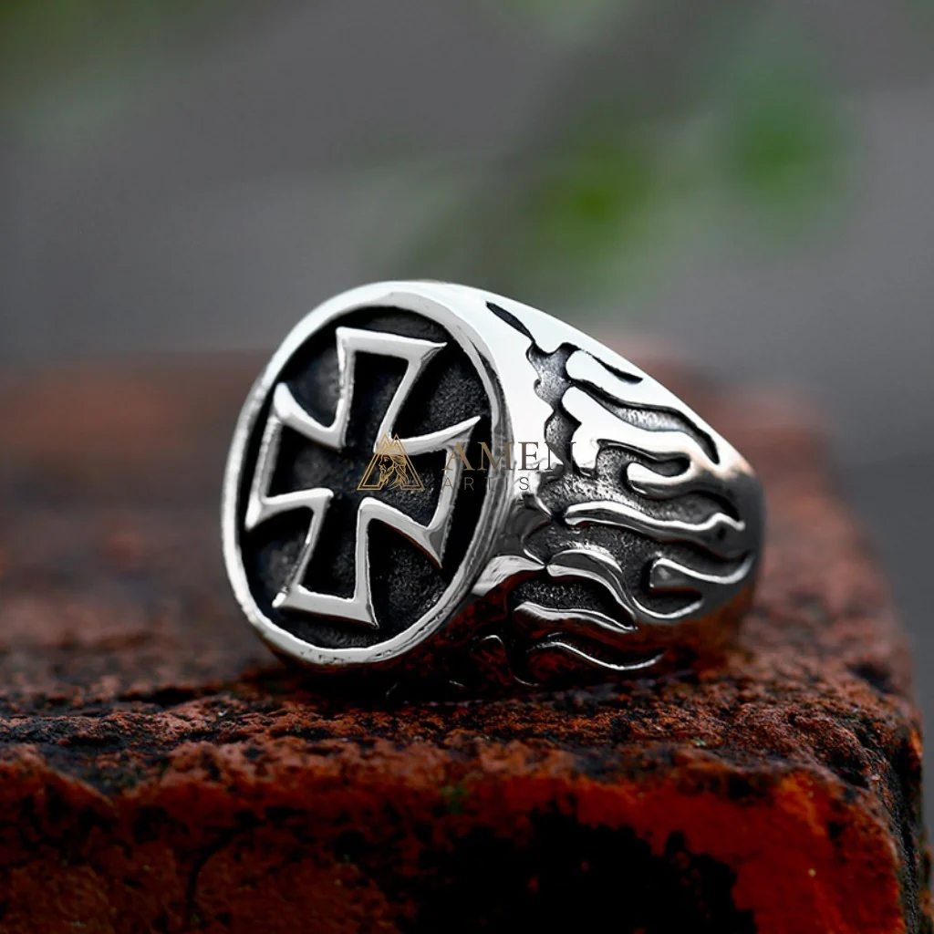 Cross & Flame Pattern Ring Amen Artisan - Image 4