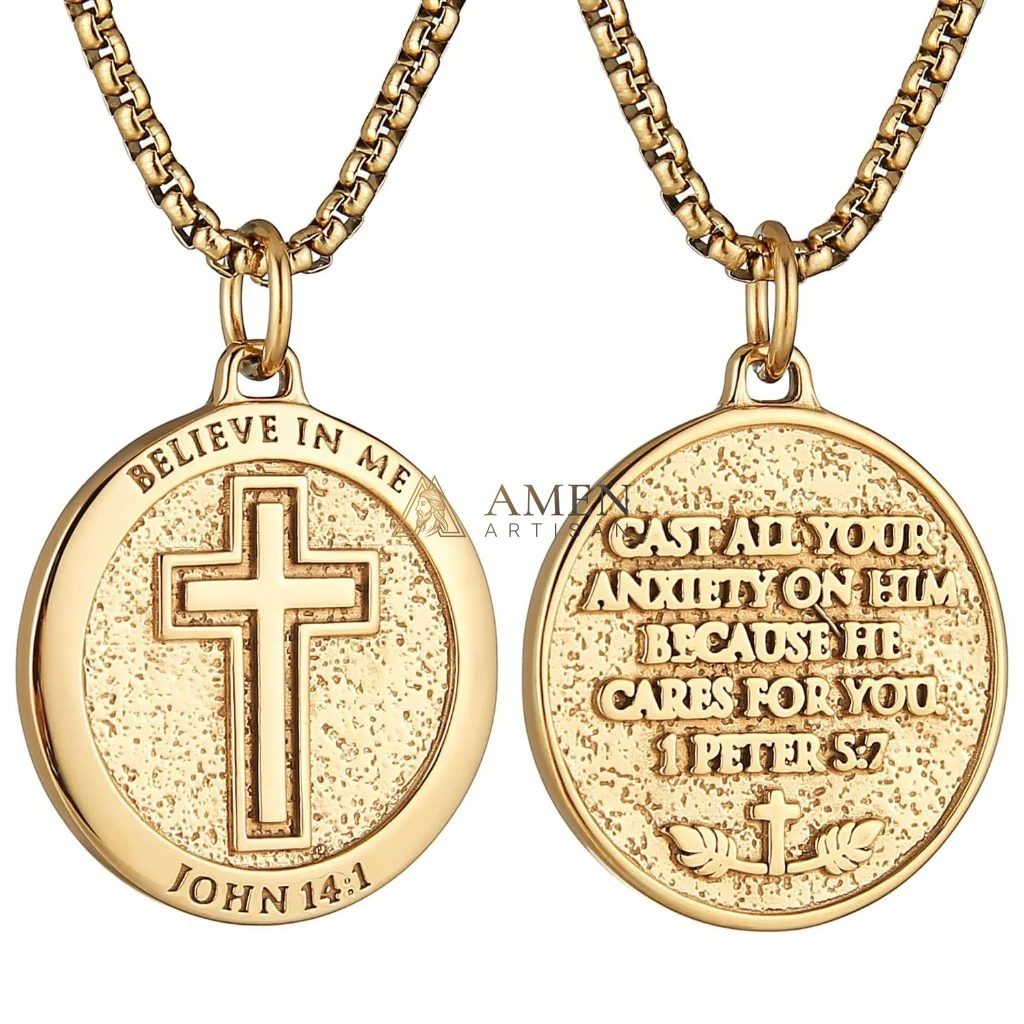 Cross Medallion Pendant Necklace Amen Artisan - Image 11