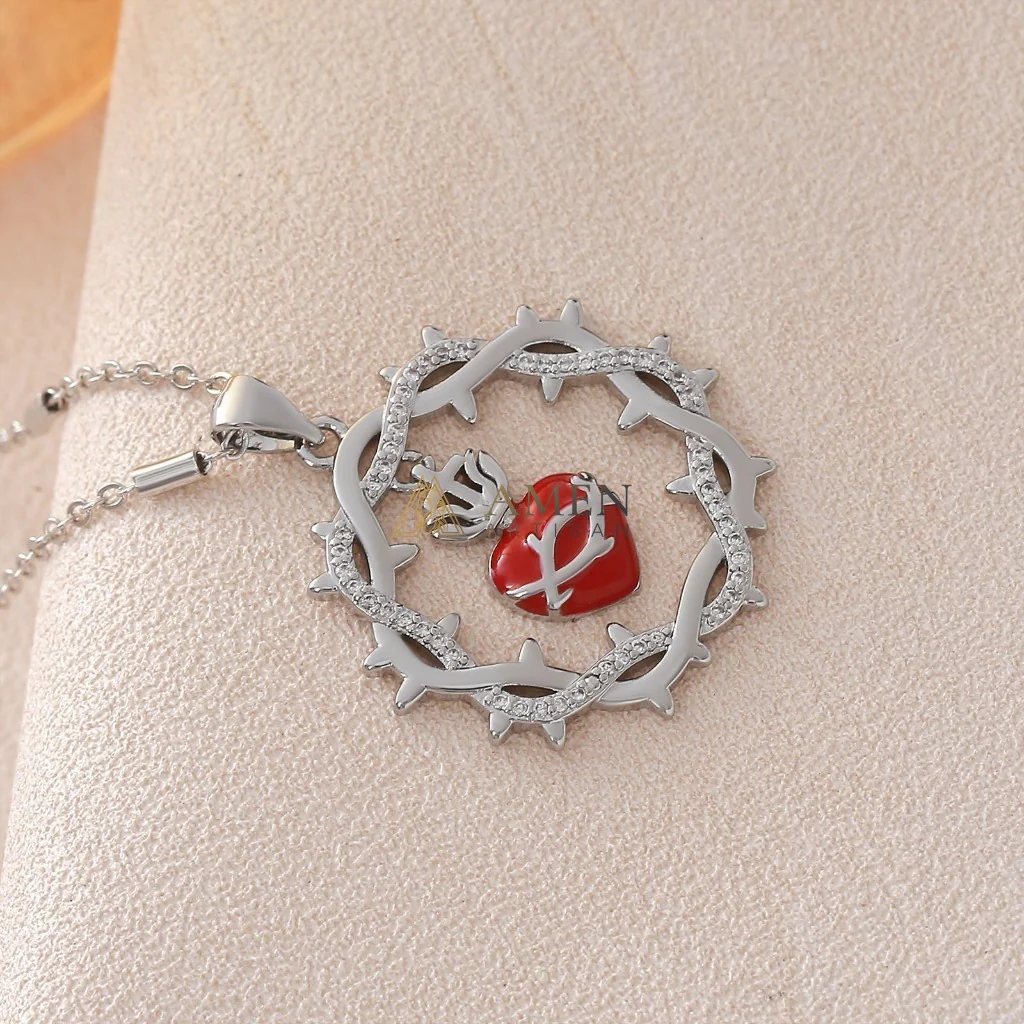 Crown of Thorns Sacred Heart Pendant Necklace Amen Artisan - Image 9