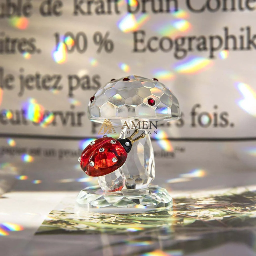 Crystal Mushroom & Ladybug Figurine Amen Artisan - Image 5