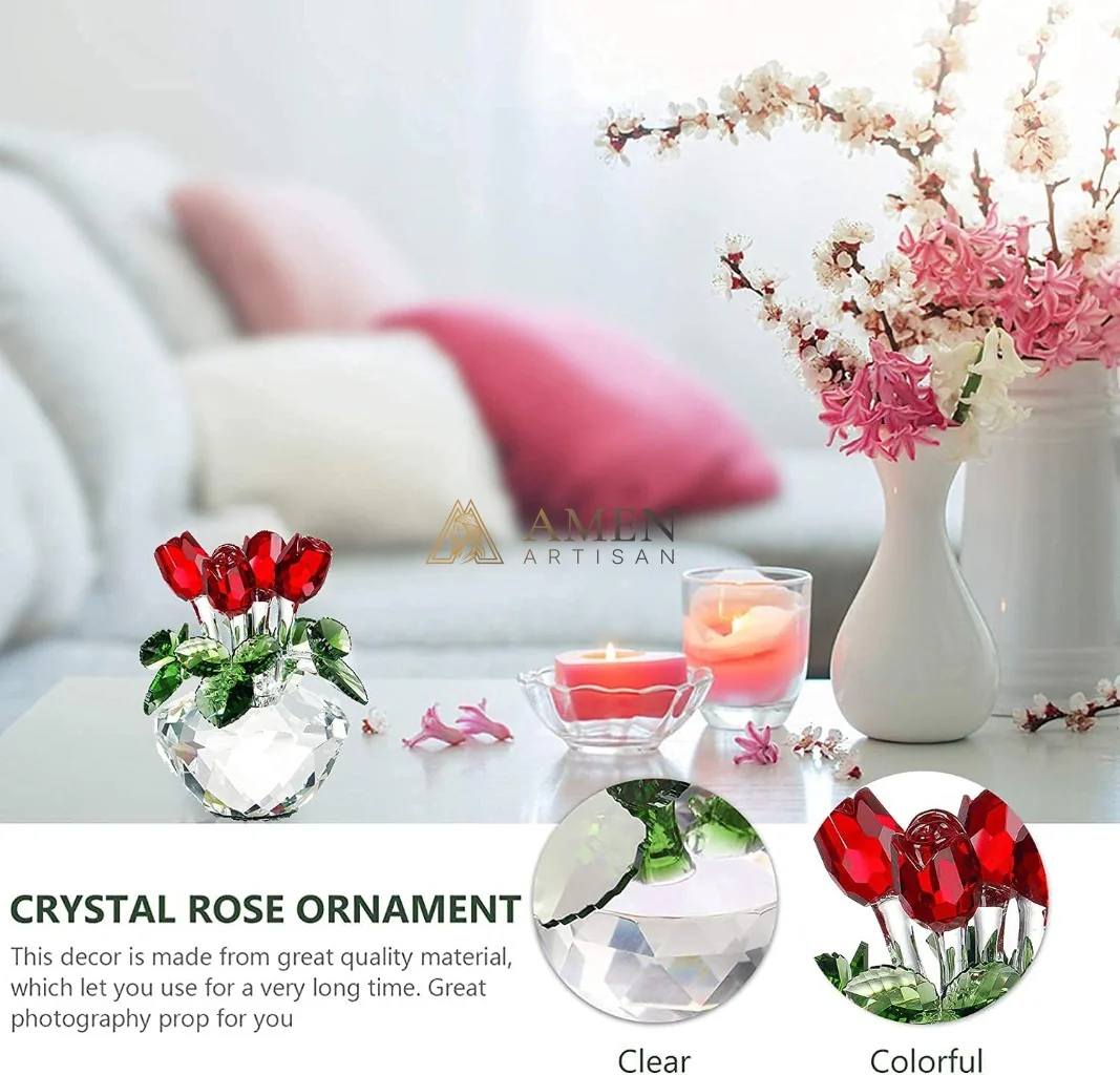 Crystal Red Rose Flower Basket Figurine Amen Artisan - Image 7