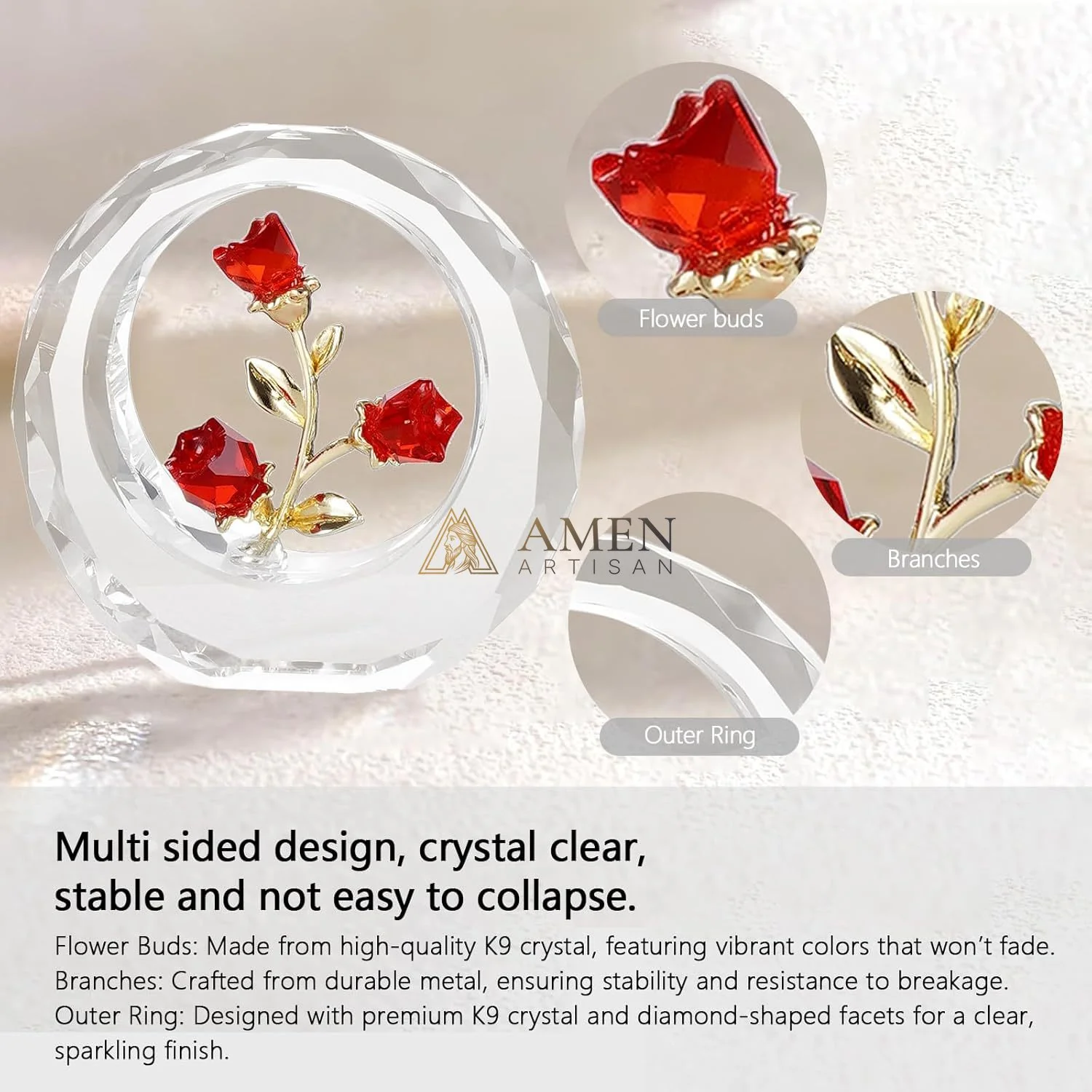 Crystal Rose Figurine Amen Artisan - Image 2