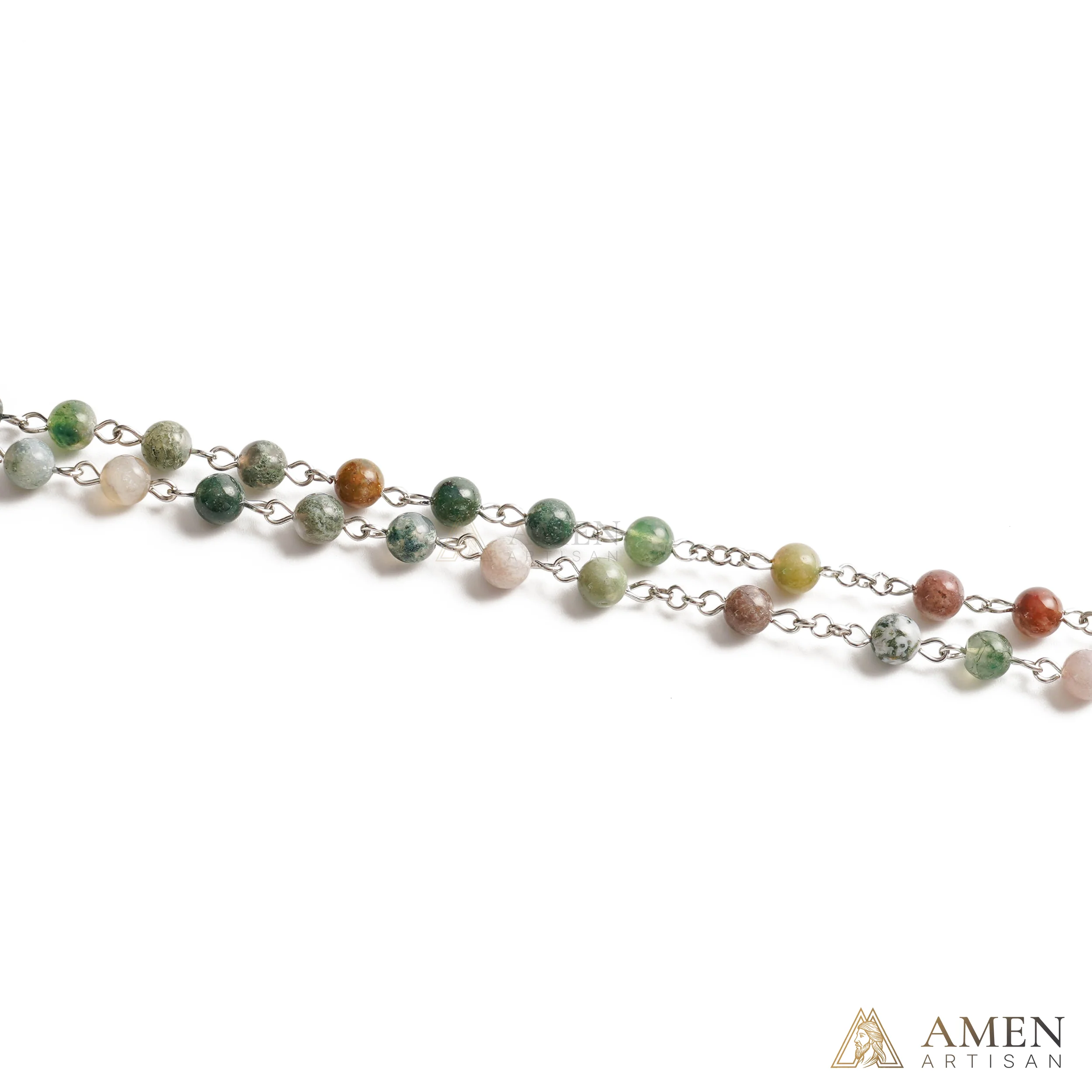 Indian Agate Holy Family Medal Rosary Amen Artisan - Image 4
