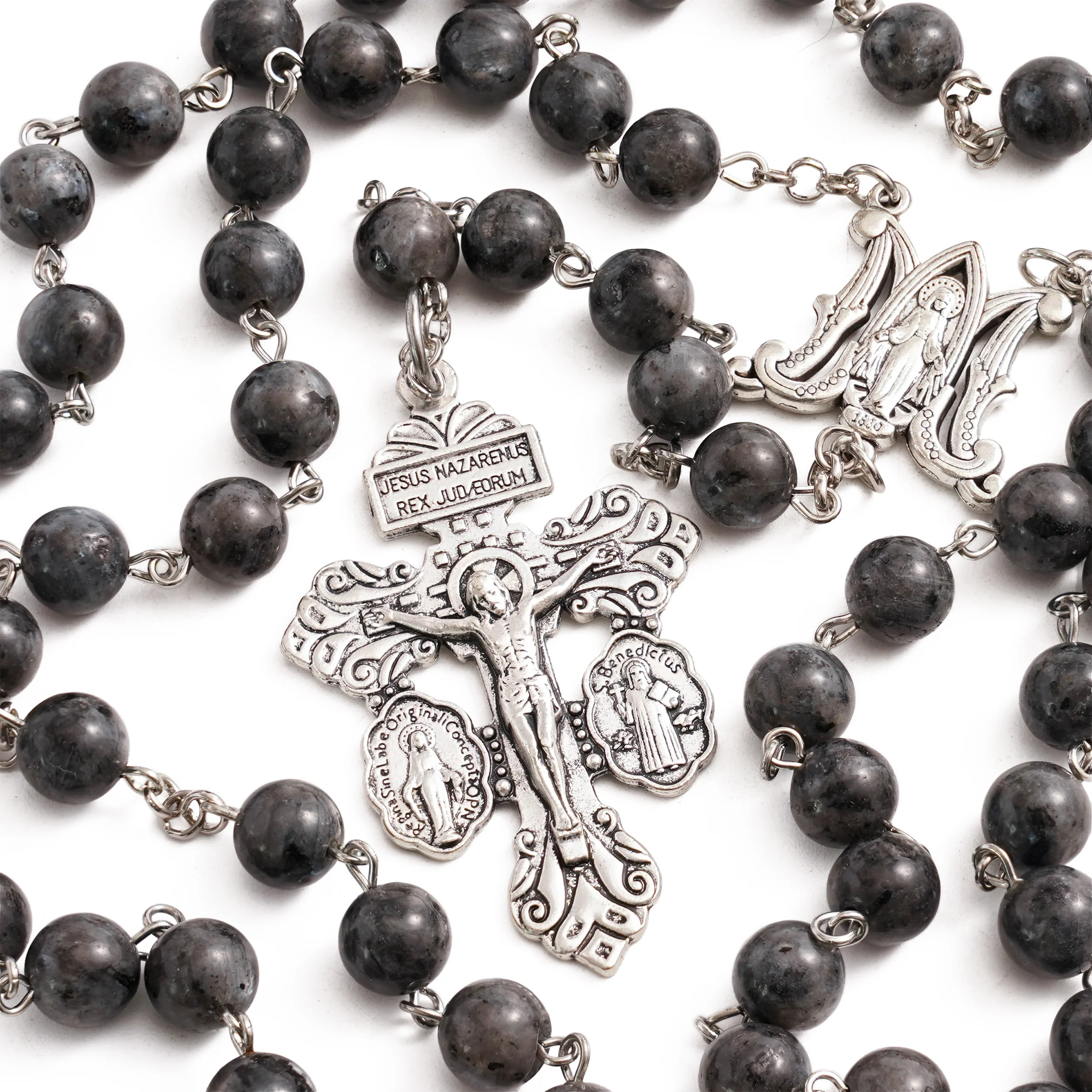 Labradorite Miraculous Medal Rosary Amen Artisan - Image 4
