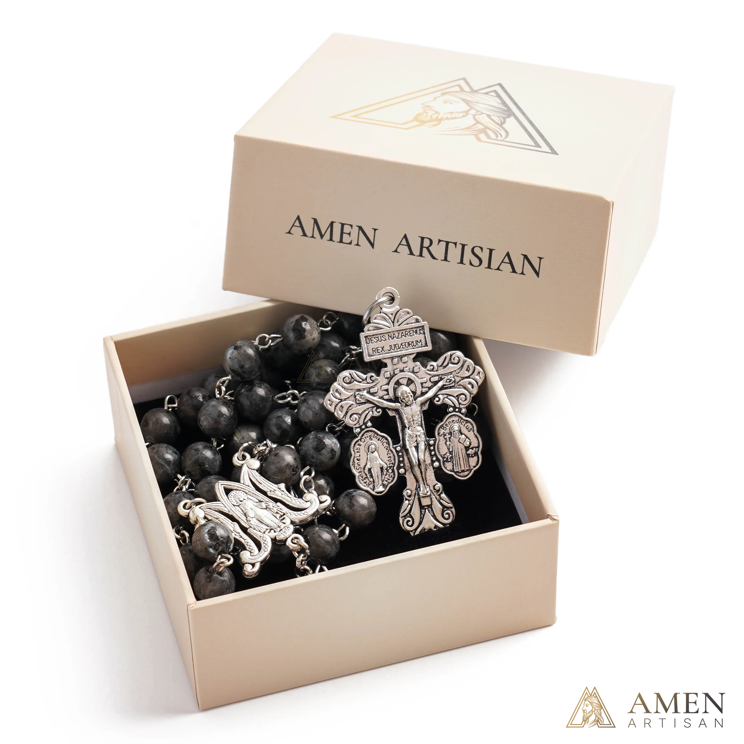 Labradorite Miraculous Medal Rosary Amen Artisan - Image 8