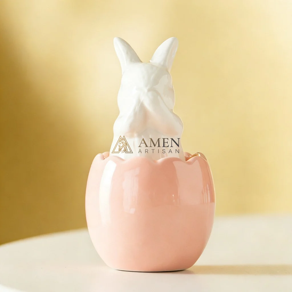 Easter Ceramic Bunny Egg Statue Amen Artisan - Image 13