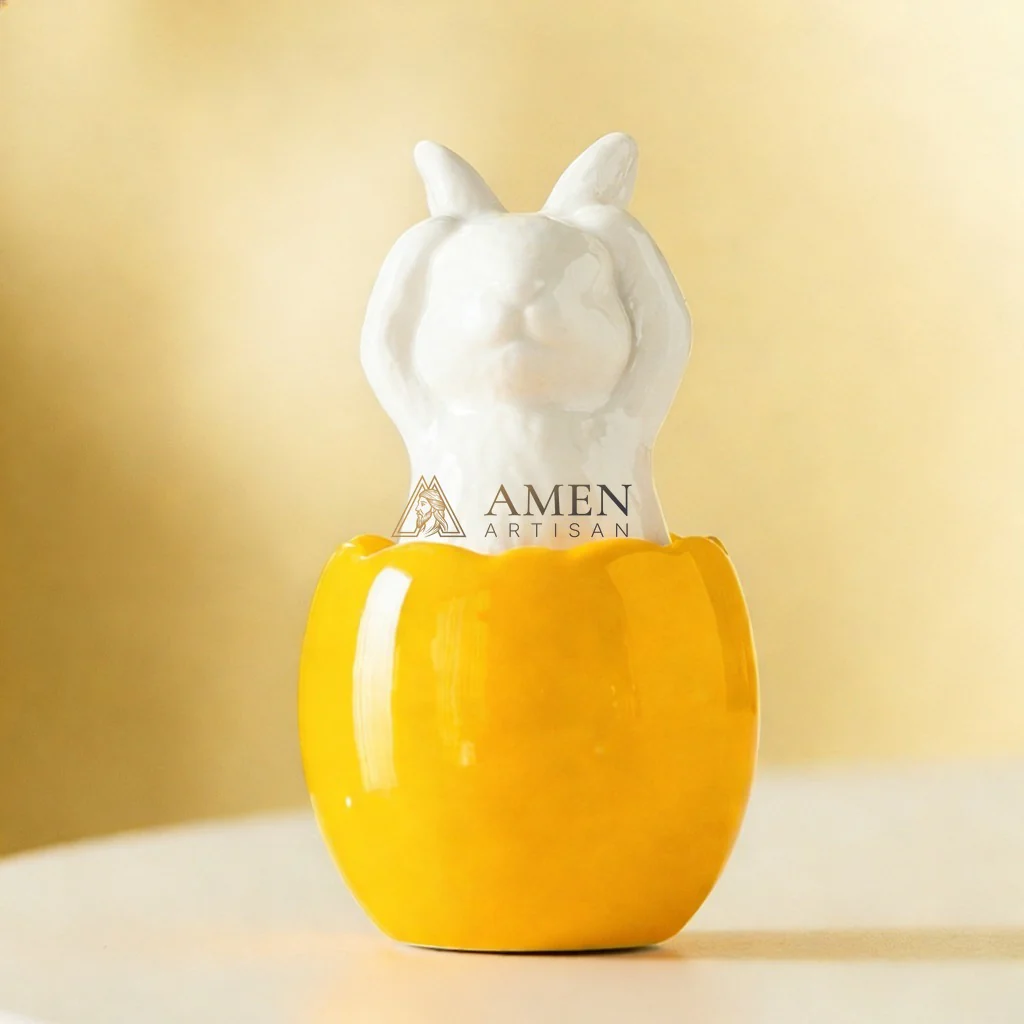 Easter Ceramic Bunny Egg Statue Amen Artisan - Image 3