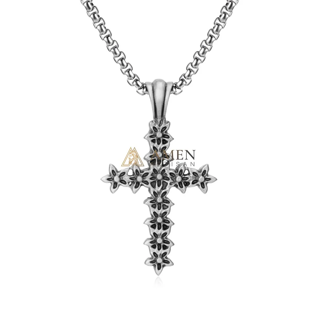 Floral Cross Pendant Necklace Amen Artisan - Image 3