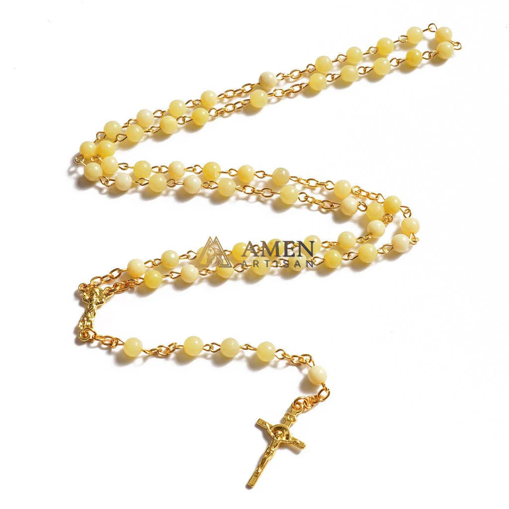 Green Yellow Jade Bead Rosary Amen Artisan - Image 2
