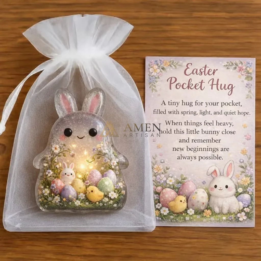 Handmade Easter Bunny Figurine Amen Artisan - Image 3