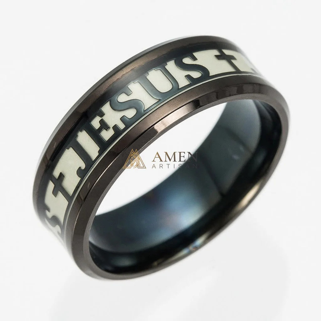 Jesus Cross Titanium Steel Luminous Ring Amen Artisan - Image 10