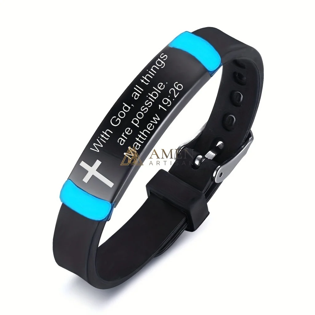 Matthew 19:26 Scripture Cross Glow Bracelet Amen Artisan - Image 5