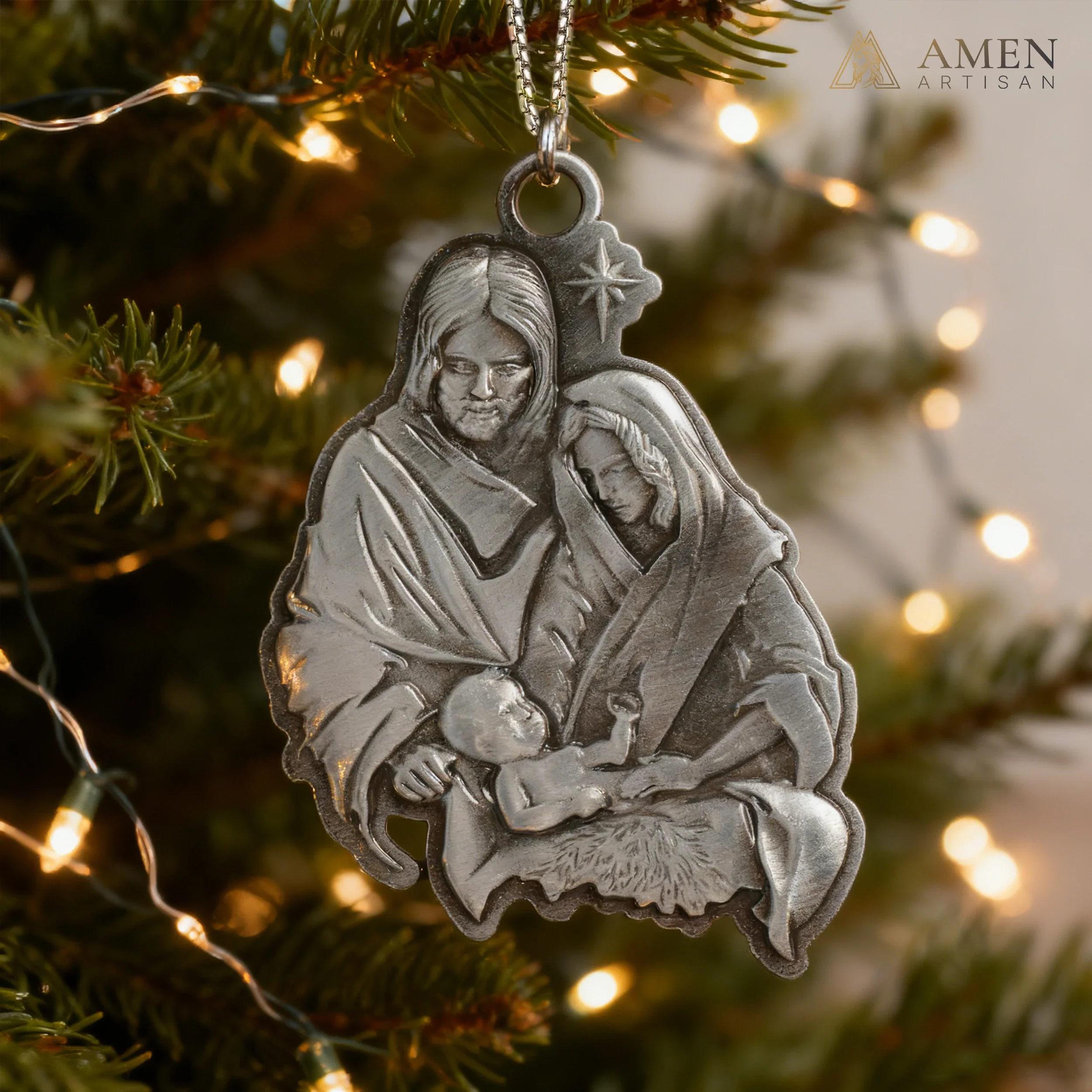 Premium Titanium Steel Nativity Ornament with Chain & Gift Box – 7 cm / 2.75" - Image 4
