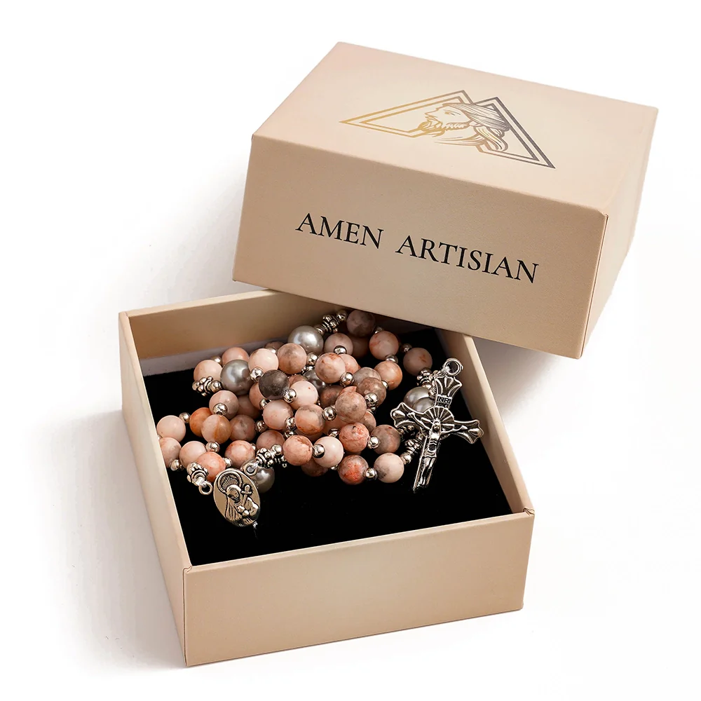 【Deal Today】Natural Pink Zebra Jasper Rosary - Image 5