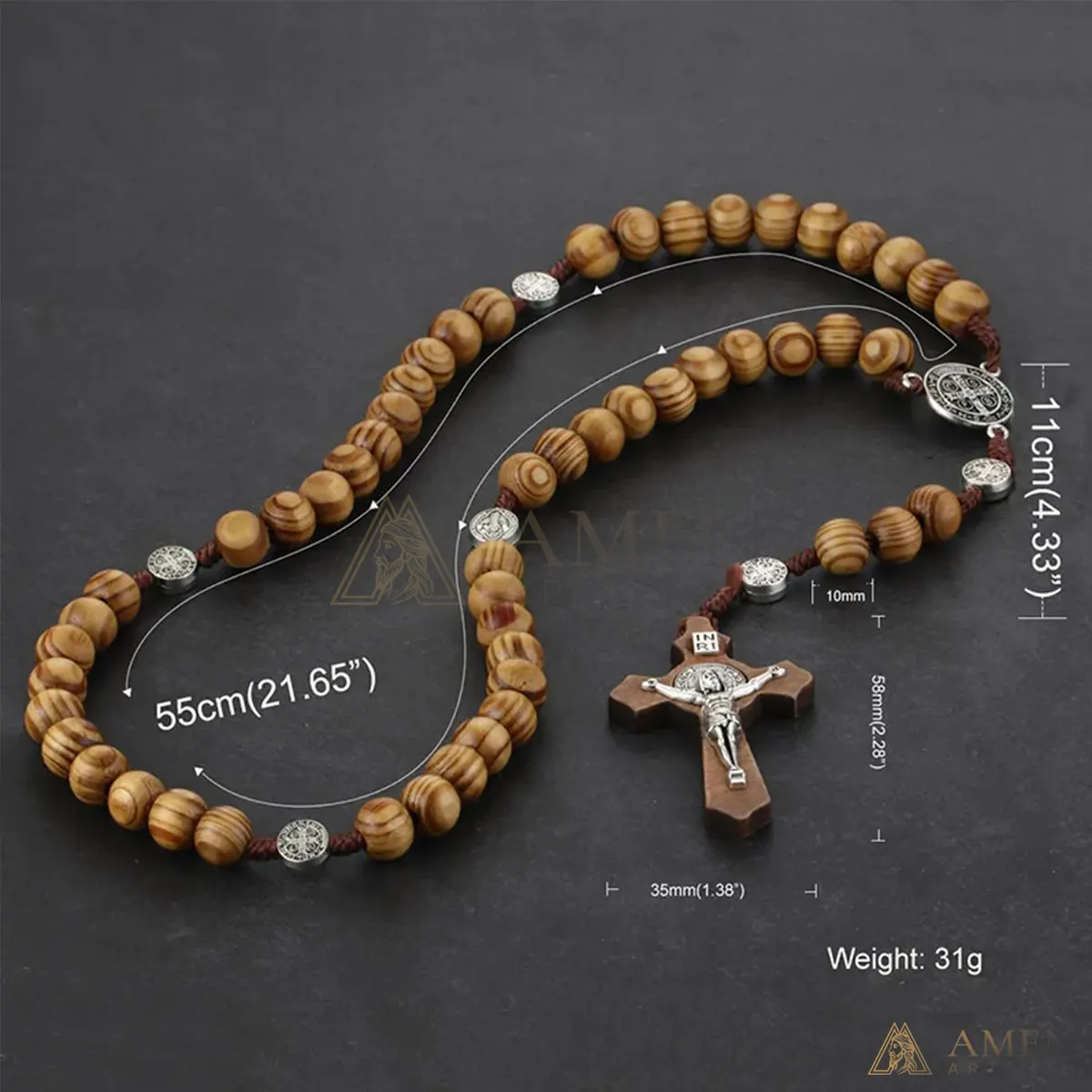 Nature Olive Wood Saint Benedict Medal Rosary - Image 5