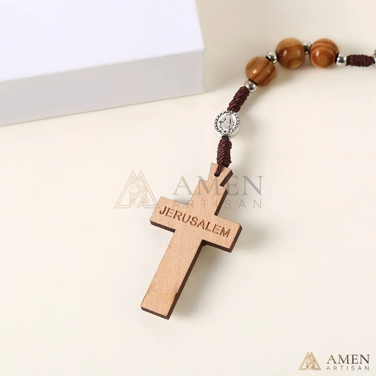 Nature Wood Saint Benedict Medal Rosary - Image 5