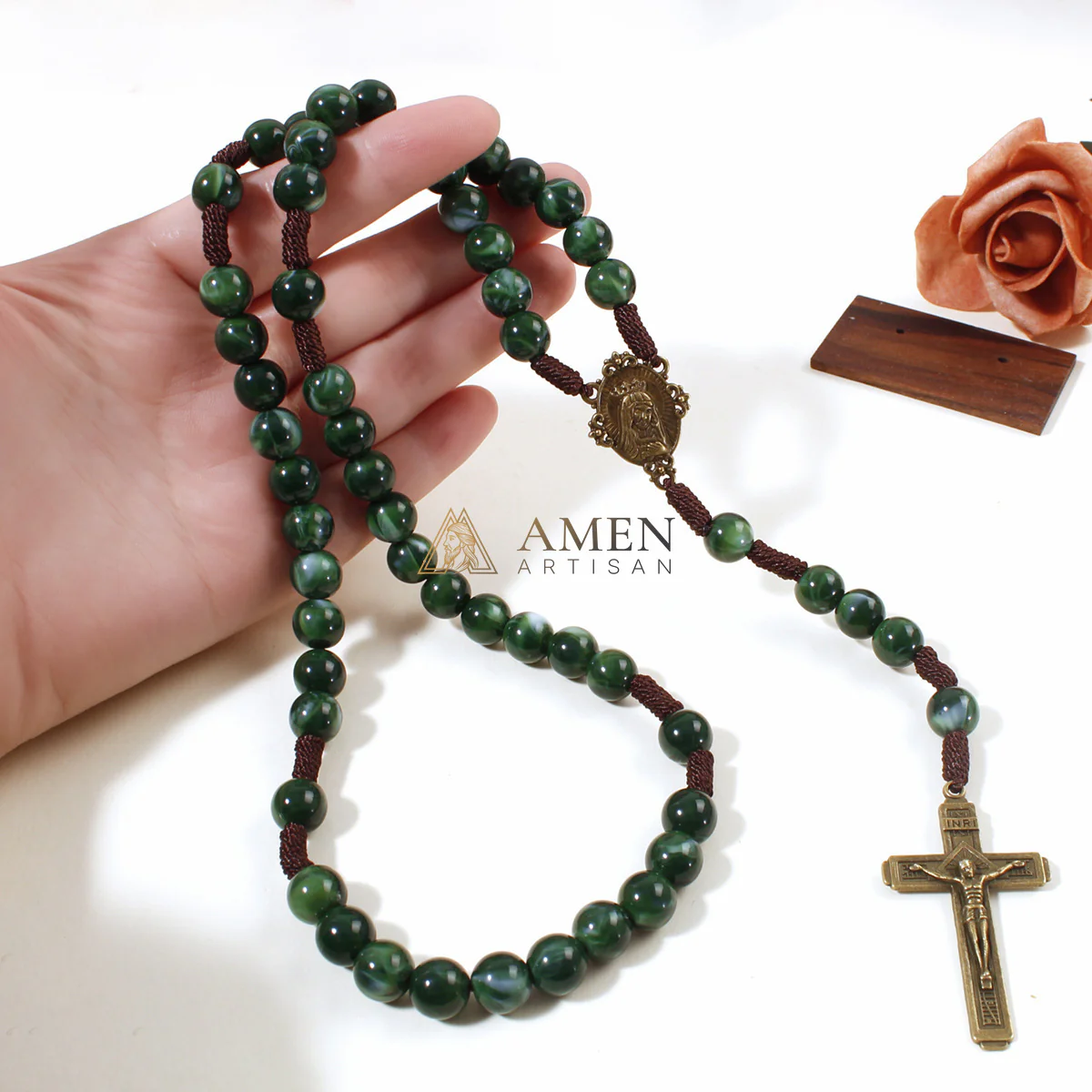 Our Lady Crucifix Pendant Rosary Amen Artisan - Image 3