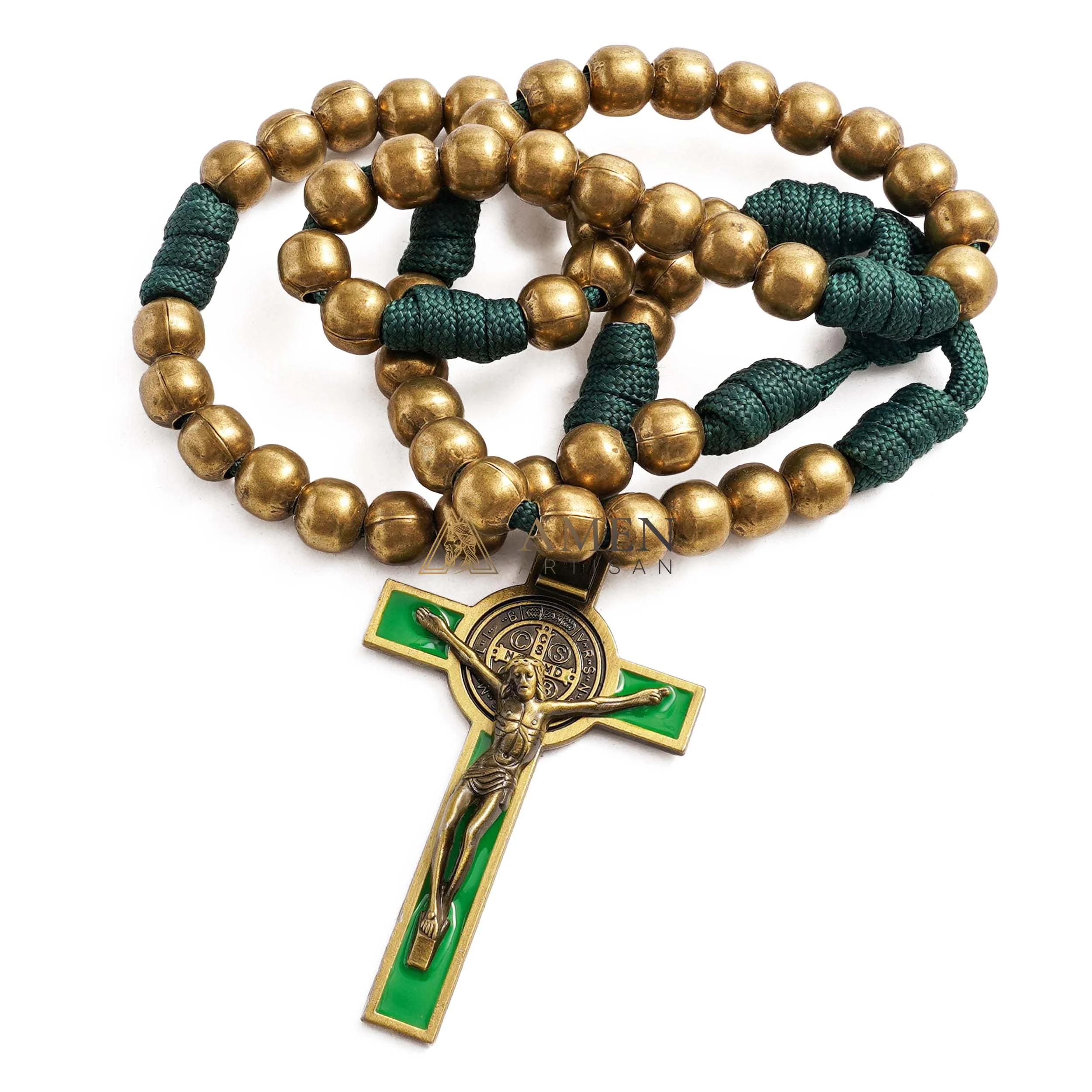 Military-Grade Paracord Rosary with Antique Bronze Beads & Enamel Crucifix Amen Artisan - Image 3