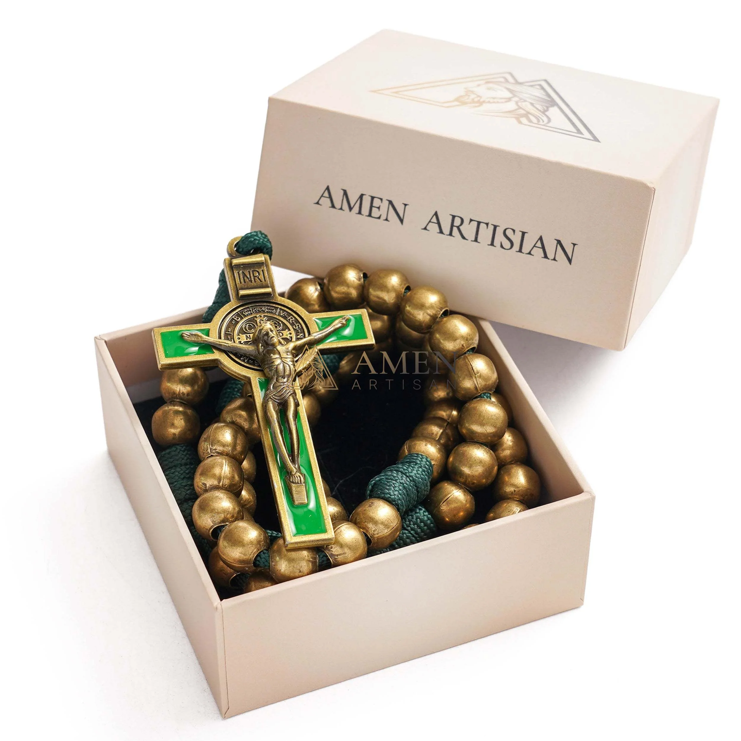Military-Grade Paracord Rosary with Antique Bronze Beads & Enamel Crucifix Amen Artisan - Image 6