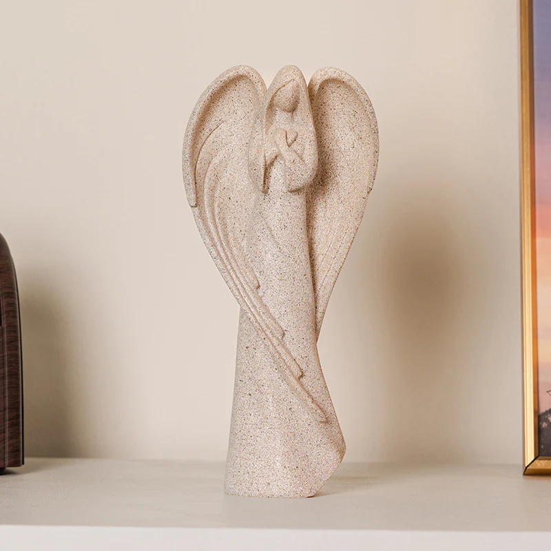 Praying Sandstone Angel Figurine Silent Spiritual Guardian, Natural Desk Accent Amen Artisan - Image 3