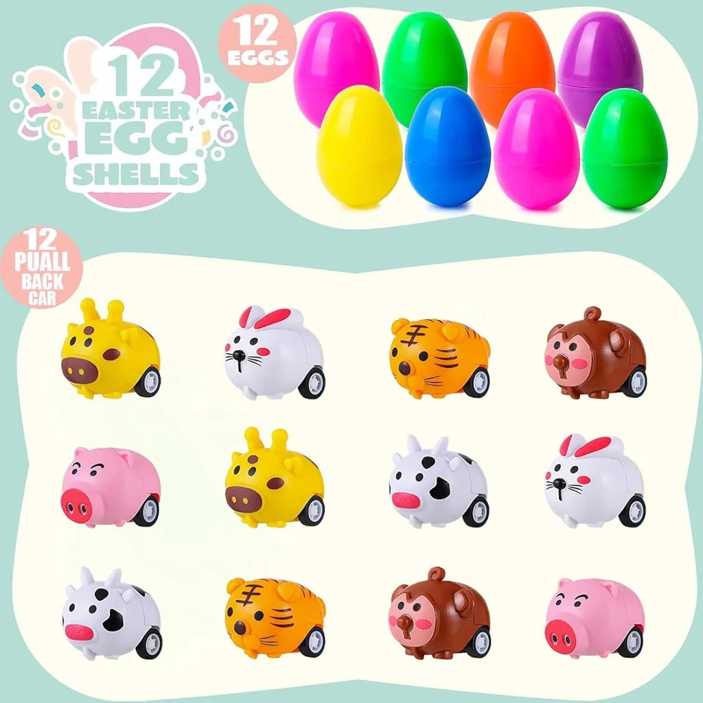 Prefilled Easter Eggs Cute Animal Pull‑Back Cars Hidden Easter Egg Set Amen Artisan - Image 4