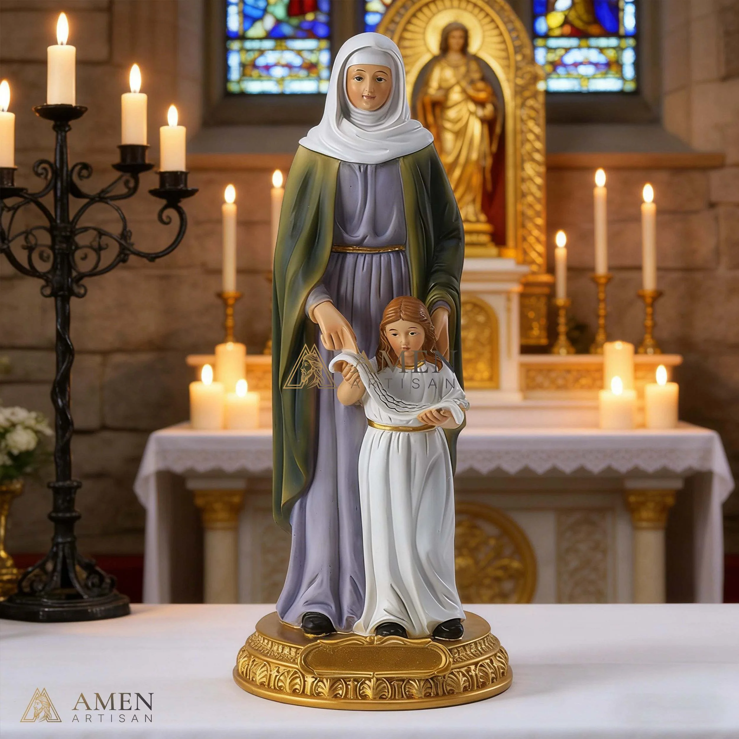 Saint Anne with Young Mary Statue Amen Artisan - Image 4
