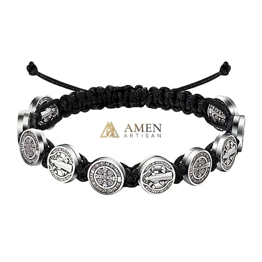 Saint Benedict Braided Cord Bracelet  Amen Artisan - Image 8
