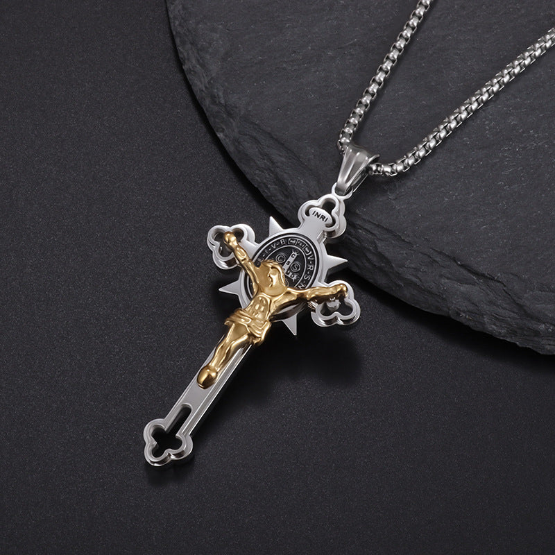 Saint Benedict Cross & Inscriptions Crucifix Necklace - Image 3