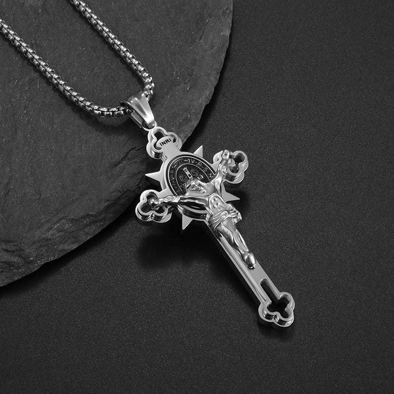 Saint Benedict Cross & Inscriptions Crucifix Necklace - Image 4