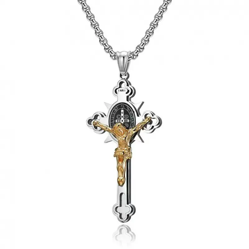 Saint Benedict Cross & Inscriptions Crucifix Necklace - Image 5