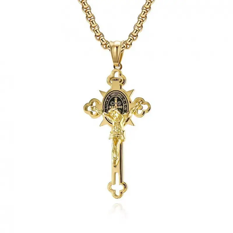 Saint Benedict Cross & Inscriptions Crucifix Necklace - Image 6