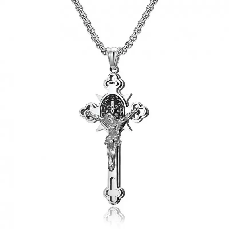 Saint Benedict Cross & Inscriptions Crucifix Necklace - Image 7