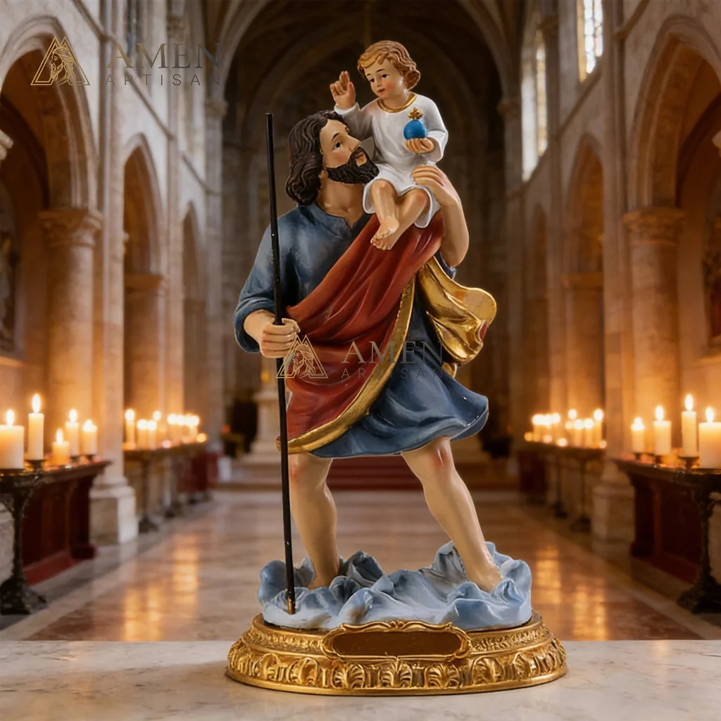 Saint Joseph and Child Jesus Statue Amen Artisan - Image 2