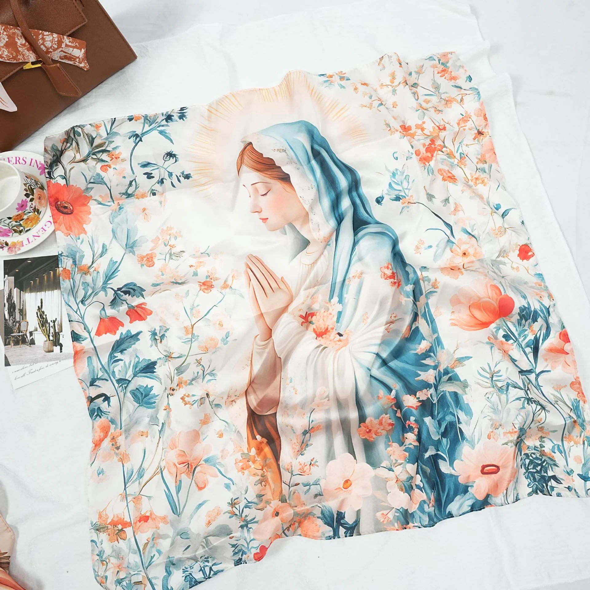Silk Scarf with An Image of The Virgin Mary Amen Artisan - Image 5