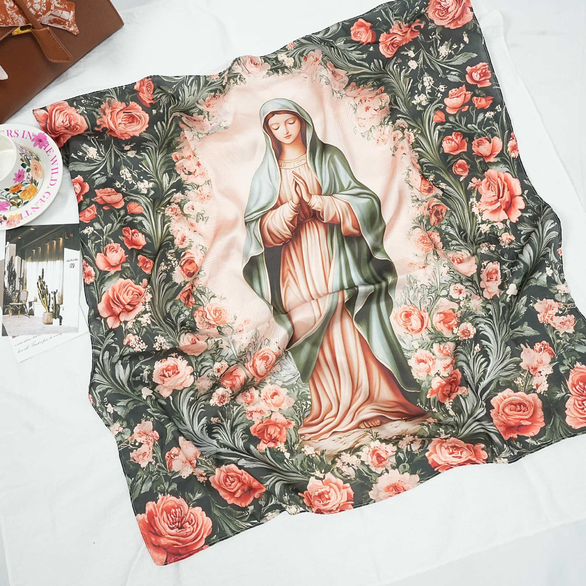 Silk Scarf with An Image of The Virgin Mary Amen Artisan - Image 6