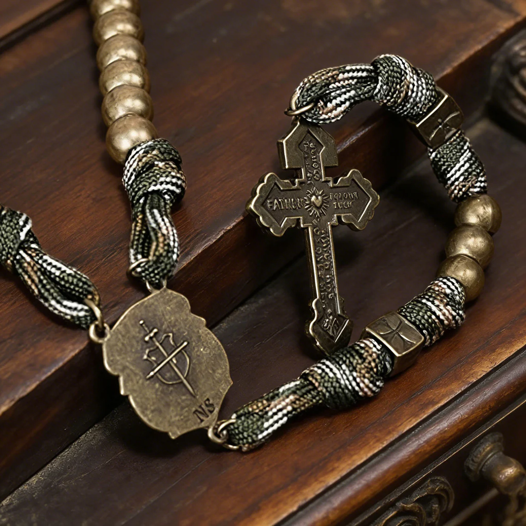 St. Michael Antique Bronze Paracord Rosary Bracelet – Guardian of Faith Amen Artisan - Image 5